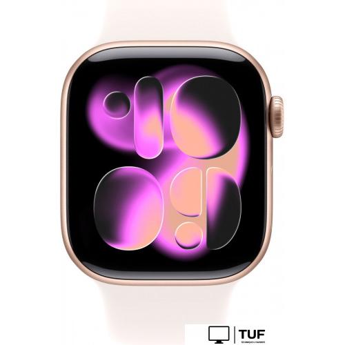 Умные часы Apple Watch Series 11 42 мм (алюминиевый корпус, розовое золото/легкие румяна, спортивный силиконовый ремешок S/M)