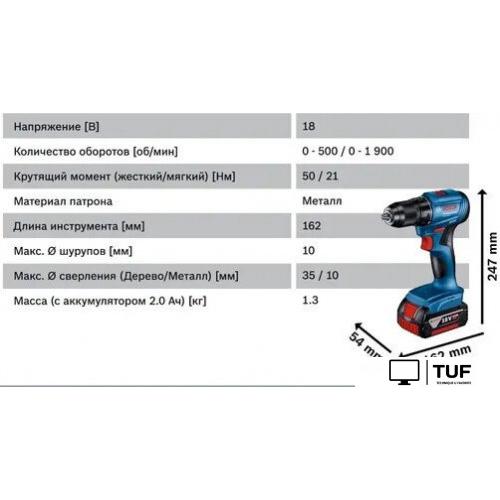 Дрель-шуруповерт Bosch GSR 185-LI Professional 06019K3080 (с 2-мя АКБ, кейс)