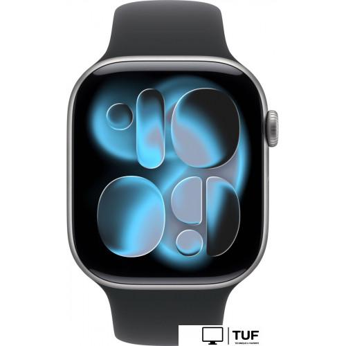 Умные часы Apple Watch Series 11 46 мм (алюминиевый корпус, космический серый/черный, спортивный силиконовый ремешок M/L)