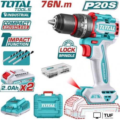 Ударная дрель-шуруповерт Total TIDLI20768 (с 2-мя АКБ, кейс)
