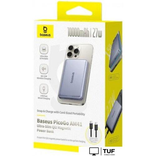 Внешний аккумулятор Baseus PicoGo AM41 Ultra-Slim Qi2 Magnetic Power Bank 10000mAh (серый)
