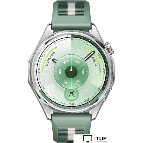 Умные часы Huawei Watch GT 6 46 мм (серебристый, с зеленым плетеным ремешком, международная версия)