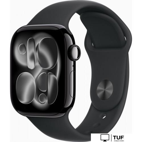 Умные часы Apple Watch Series 11 46 мм (алюминиевый корпус, черный/черный, спортивный силиконовый ремешок M/L)