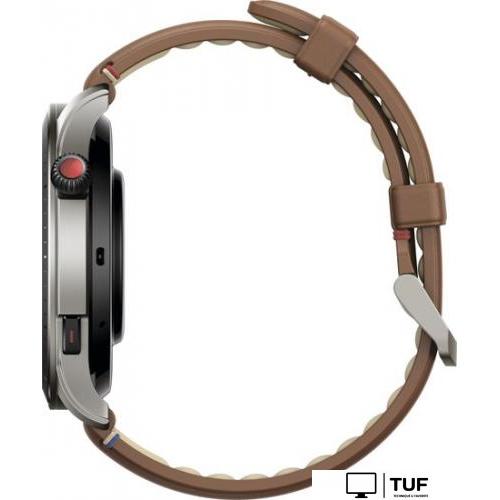 Умные часы Amazfit GTR 4 (серебристый, с коричневым кожаным ремешком)