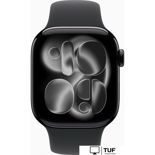 Умные часы Apple Watch Series 11 46 мм (алюминиевый корпус, черный/черный, спортивный силиконовый ремешок M/L)
