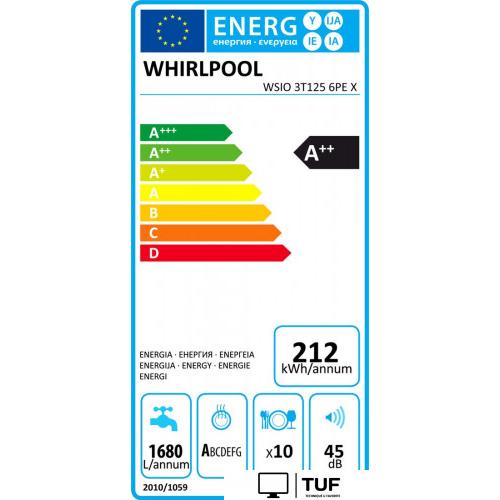 Встраиваемая посудомоечная машина Whirlpool WSIO 3T125 6PE X
