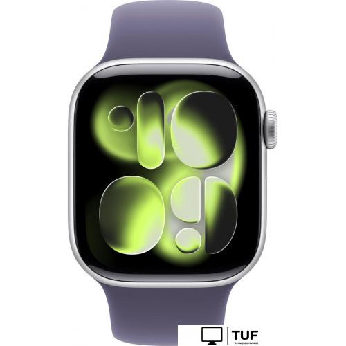 Умные часы Apple Watch Series 11 42 мм (алюминиевый корпус, серебристый/фиолетовый туман, спортивный силиконовый ремешок S/M)