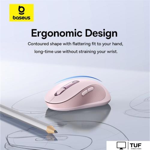 Мышь Baseus F02 Ergonomic Wireless Mouse (розовый, без батарейки в комплекте)