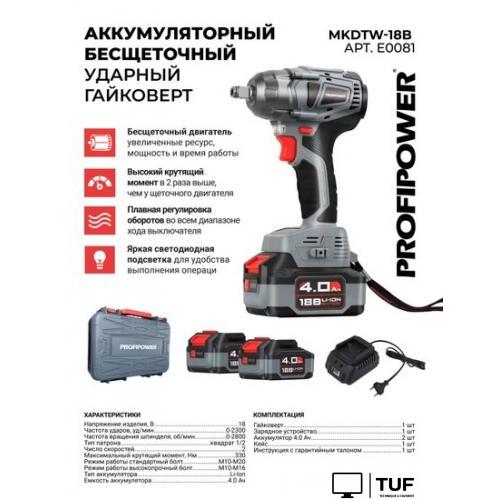 Гайковерт Profipower MKDTW-18B (с 2-мя АКБ, кейс)