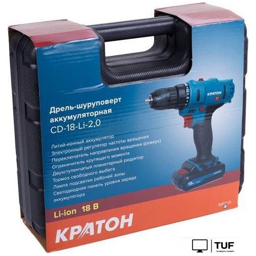 Дрель-шуруповерт Кратон CD-18-Li-2.0 31101057 (с 2-мя АКБ 2 Ач, кейс, оснастка)