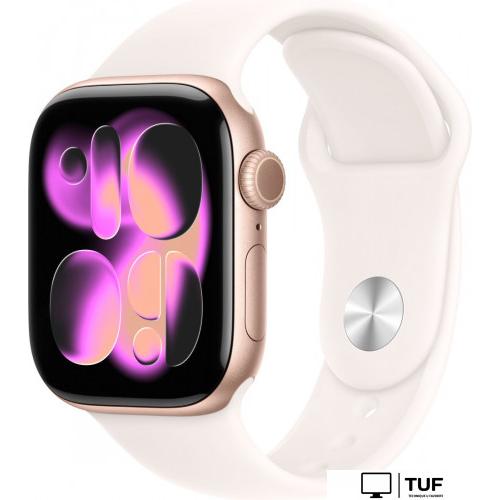 Умные часы Apple Watch Series 11 42 мм (алюминиевый корпус, розовое золото/легкие румяна, спортивный силиконовый ремешок S/M)