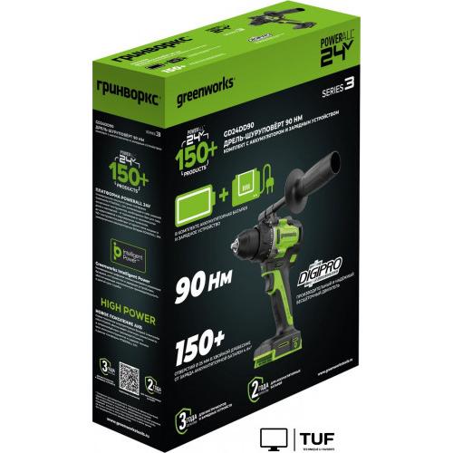 Дрель-шуруповерт Greenworks GD24DD90 3707507CUD (с 2-мя АКБ)