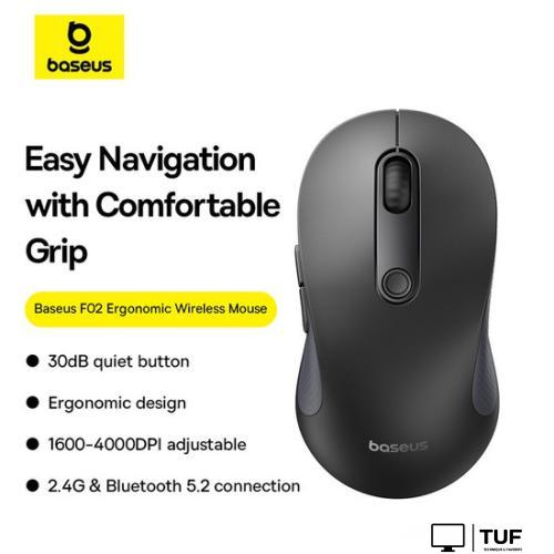 Мышь Baseus F02 Ergonomic Wireless Mouse (черный, без батарейки в комплекте)