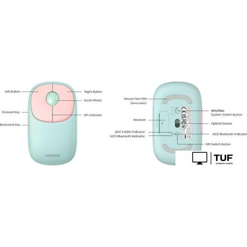 Мышь Ugreen Fun+ MU102 15722 (мятный/розовый)