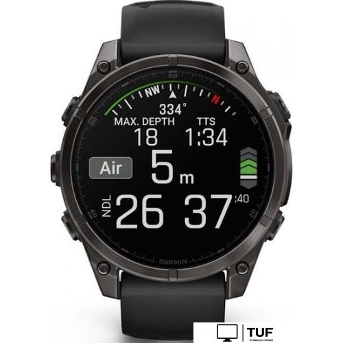 Умные часы Garmin Fenix 8 Sapphire, Titanium 47мм (угольно-черный DLC, пепельно-черный силиконовый ремешок)