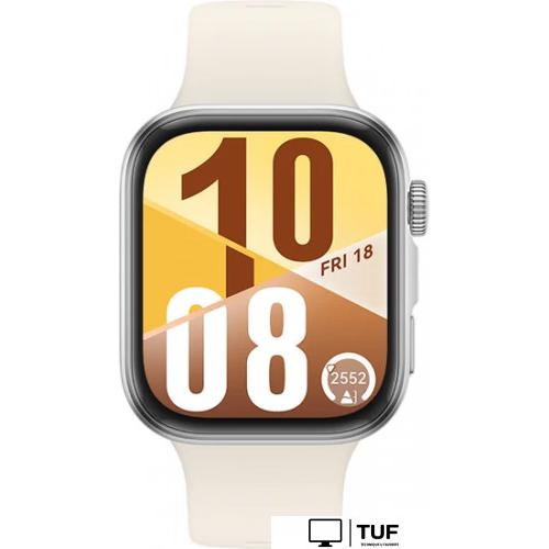 Умные часы Huawei Watch FIT 4 (серебристый, с бежевым силиконовым ремешком, международная версия)