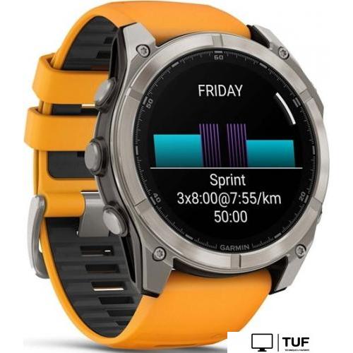 Умные часы Garmin Fenix 8 Sapphire 51мм (титановый, оранжевый силиконовый ремешок)