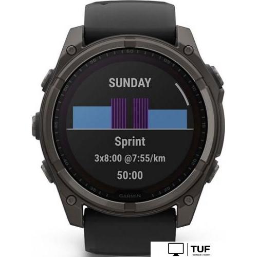 Умные часы Garmin Fenix 8 Solar, Sapphire 51мм (титановый угольно-серый с DLC-покрытием и черным ремешком)