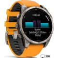 Умные часы Garmin Fenix 8 Sapphire, Titanium 47мм (светло-серый, оранжевый силиконовый ремешок)