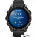 Умные часы Garmin Fenix 8 Sapphire, Titanium 47мм (угольно-черный DLC, пепельно-черный силиконовый ремешок)