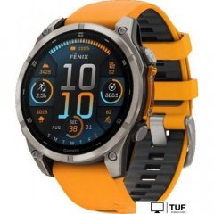Умные часы Garmin Fenix 8 Sapphire, Titanium 47мм (светло-серый, оранжевый силиконовый ремешок)