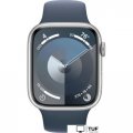 Умные часы Apple Watch Series 9 45 мм (алюминиевый корпус, серебристый/грозовой синий, спортивный силиконовый ремешок M/L)