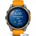 Умные часы Garmin Fenix 8 Sapphire, Titanium 47мм (светло-серый, оранжевый силиконовый ремешок)