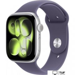 Умные часы Apple Watch Series 11 46 мм (алюминиевый корпус, серебристый/фиолетовый туман, спортивный силиконовый ремешок M/L)
