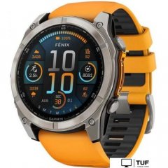 Умные часы Garmin Fenix 8 Sapphire 51мм (титановый, оранжевый силиконовый ремешок)