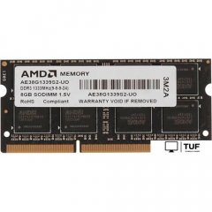 Оперативная память AMD Radeon 8ГБ DDR3 SODIMM 1333 МГц R338G1339S2S-UO