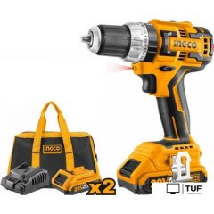 Ударная дрель-шуруповерт Ingco Industrial CIDLI20608 (с 2-мя АКБ, сумка, набор оснастки)
