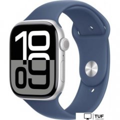 Умные часы Apple Watch Series 10 46 мм (алюминиевый корпус, серебристый/синий, спортивный силиконовый ремешок M/L)
