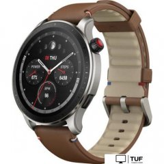 Умные часы Amazfit GTR 4 (серебристый, с коричневым кожаным ремешком)