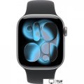 Умные часы Apple Watch Series 11 42 мм (алюминиевый корпус, космический серый/черный, спортивный силиконовый ремешок M/L)