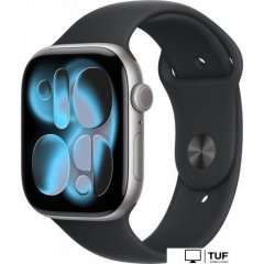 Умные часы Apple Watch Series 11 46 мм (алюминиевый корпус, космический серый/черный, спортивный силиконовый ремешок M/L)