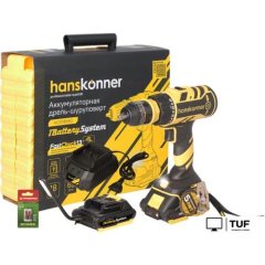Дрель-шуруповерт Hanskonner HCD1865C (с 2-мя АКБ, кейс)