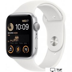 Умные часы Apple Watch SE 2 44 мм (алюминиевый корпус, серебристый/белый, спортивный силиконовый ремешок M/L)
