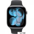 Умные часы Apple Watch Series 11 46 мм (алюминиевый корпус, космический серый/черный, спортивный силиконовый ремешок M/L)