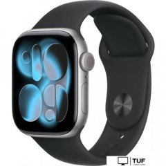 Умные часы Apple Watch Series 11 42 мм (алюминиевый корпус, космический серый/черный, спортивный силиконовый ремешок S/M)