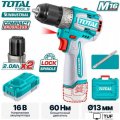 Дрель-шуруповерт Total TDLI16682 (с 2-мя АКБ, кейс)