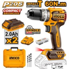 Ударная дрель-шуруповерт Ingco CIDLI20602 (с 2-мя АКБ, кейс, набор оснастки)