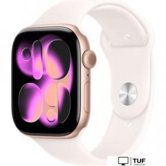 Умные часы Apple Watch Series 11 46 мм (алюминиевый корпус, розовое золото/легкие румяна, спортивный силиконовый ремешок S/M)