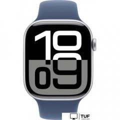 Умные часы Apple Watch Series 10 46 мм (алюминиевый корпус, серебристый/синий, спортивный силиконовый ремешок S/M)